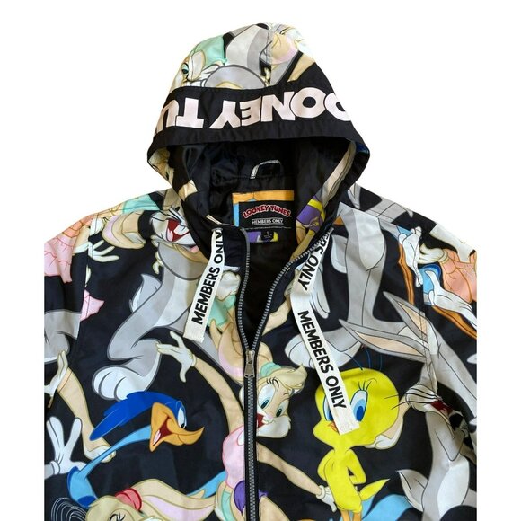 Looney Tunes Members Only Hooded Jacket With Colorful Cartoon Characters Print - Picture 3 of 10